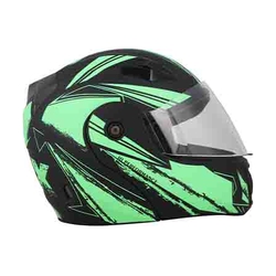 O2 Prox Matt Black Flip-Up Helmet With Scratch Resistant Clear Visor (Decor P4 Green)